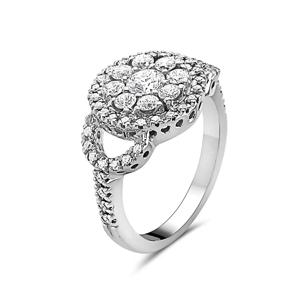 Ready to Ship Diamond Cluster Illusion Engagement Ring (1.23 ct.) in 18K Gold