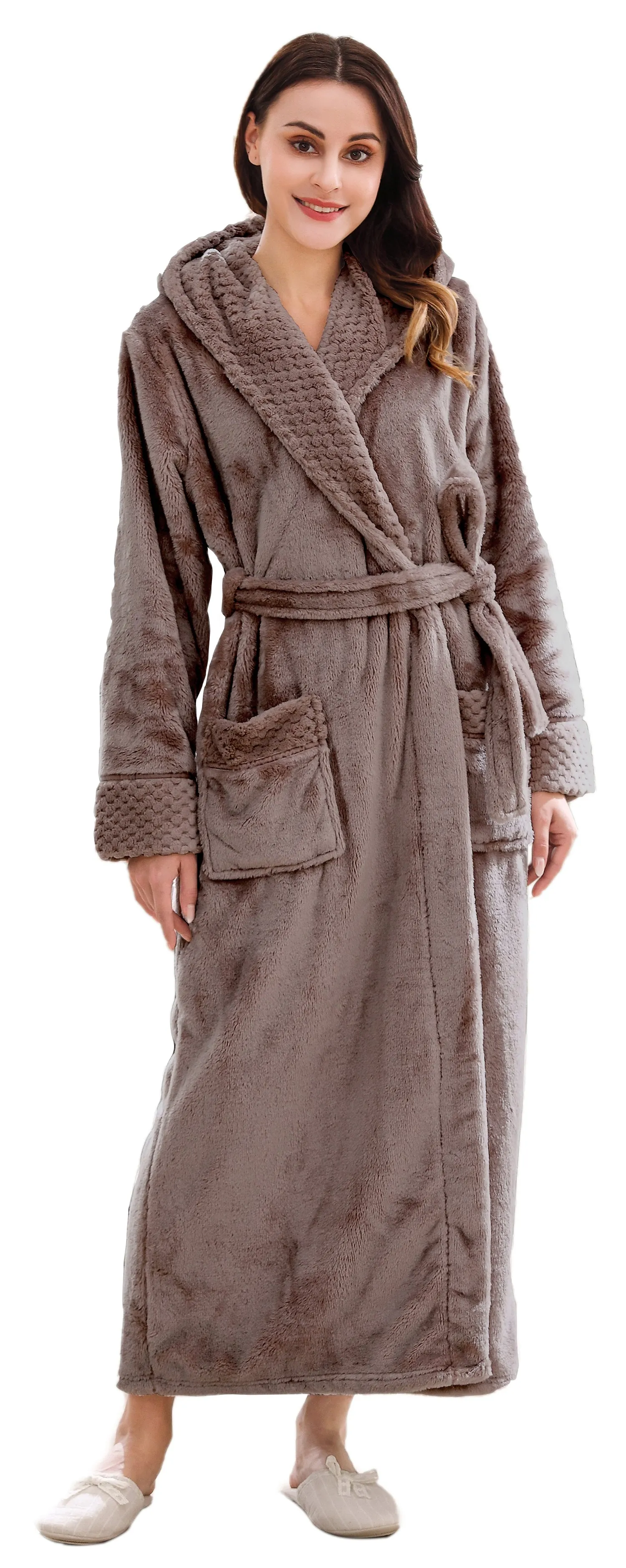 RH Robe Womens Long Hooded Bathrobe Plush Fleece Winter Sleepwear S-XL RHWN2233