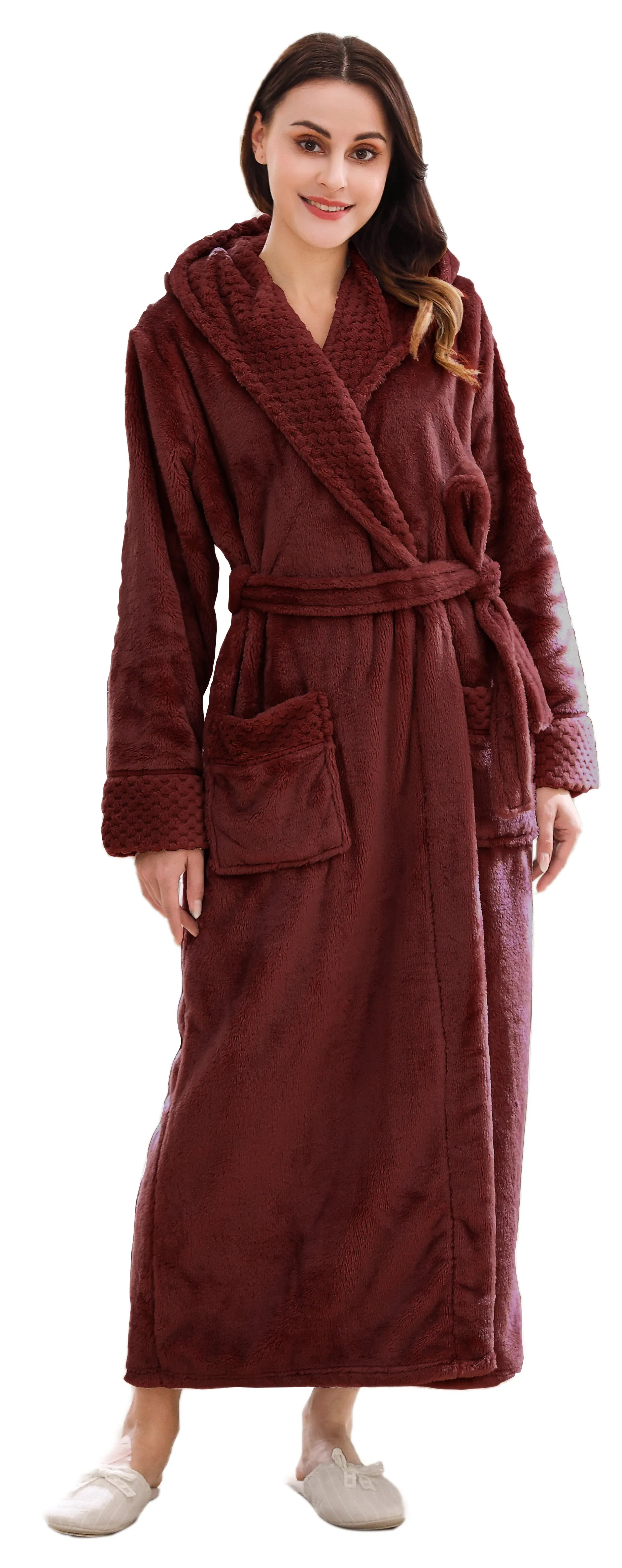 RH Robe Womens Long Hooded Bathrobe Plush Fleece Winter Sleepwear S-XL RHWN2233