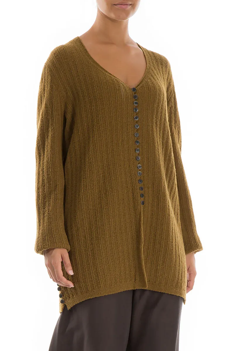 Ribbed Mustard Wool Cardigan