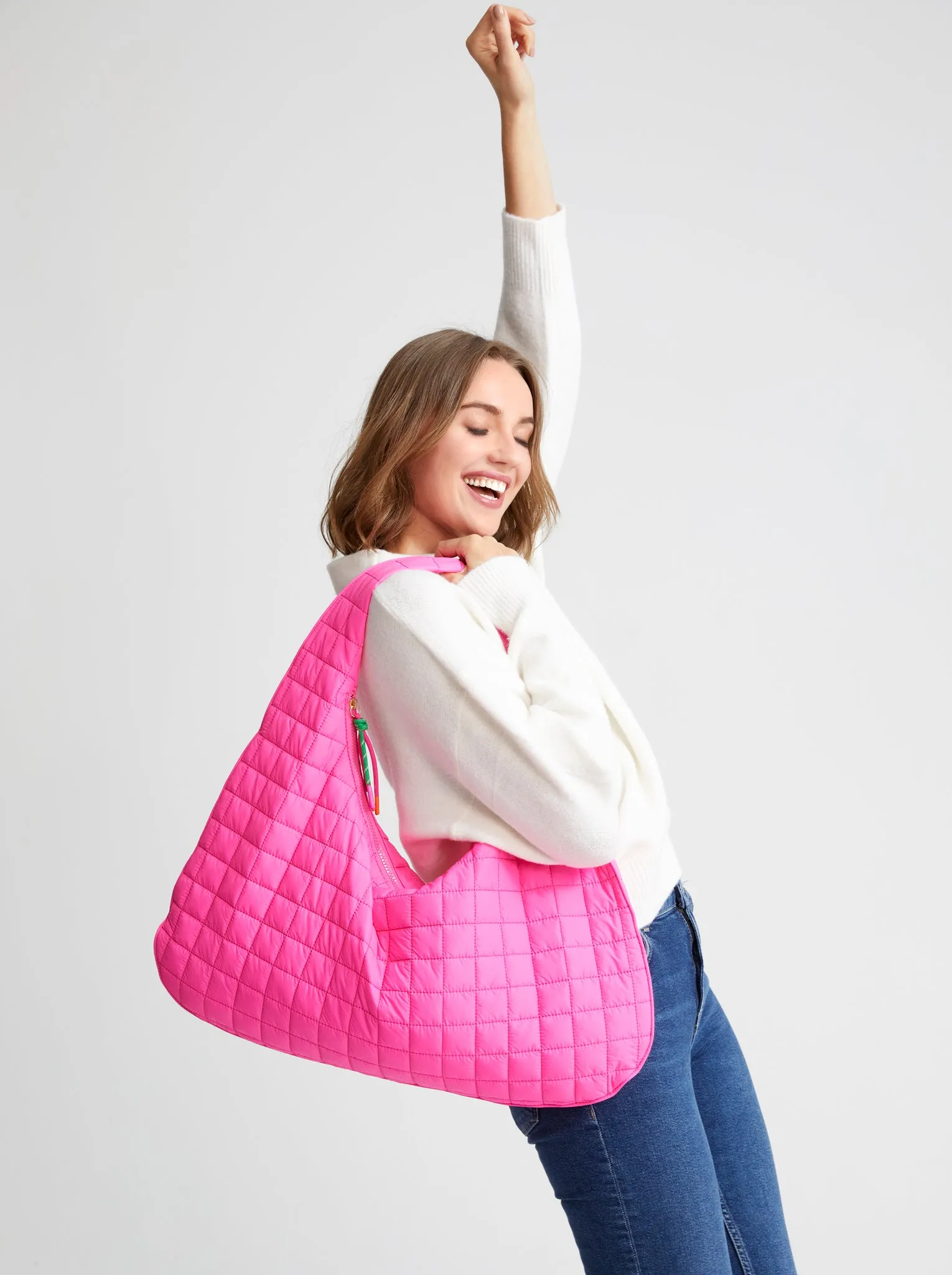 Shiraleah Ezra Quilted Nylon Hobo, Magenta