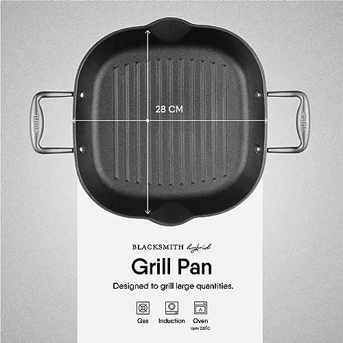 Stahl Cast Iron Grill Pan with Stay Cool SS Handles I Lightweight Stick Resistant | Dia 22cm, 2L