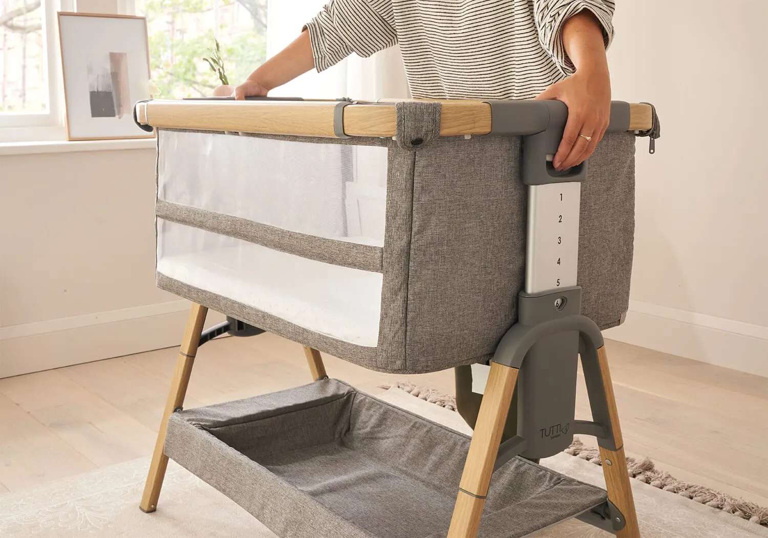 Tutti Bambini Cozee XL Bedside Crib and Cot - Oak/Charcoal