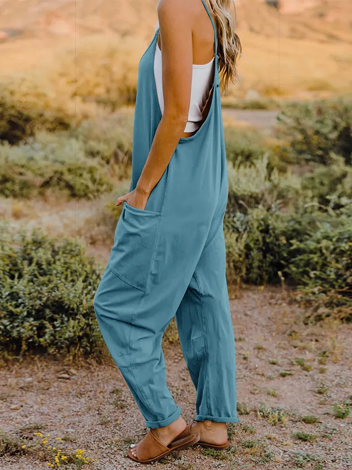 Vanessa V-Neck Sleeveless Jumpsuit with Pockets in Neutrals