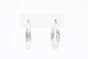 White Gold Textured Flat Tube Hoop Earrings